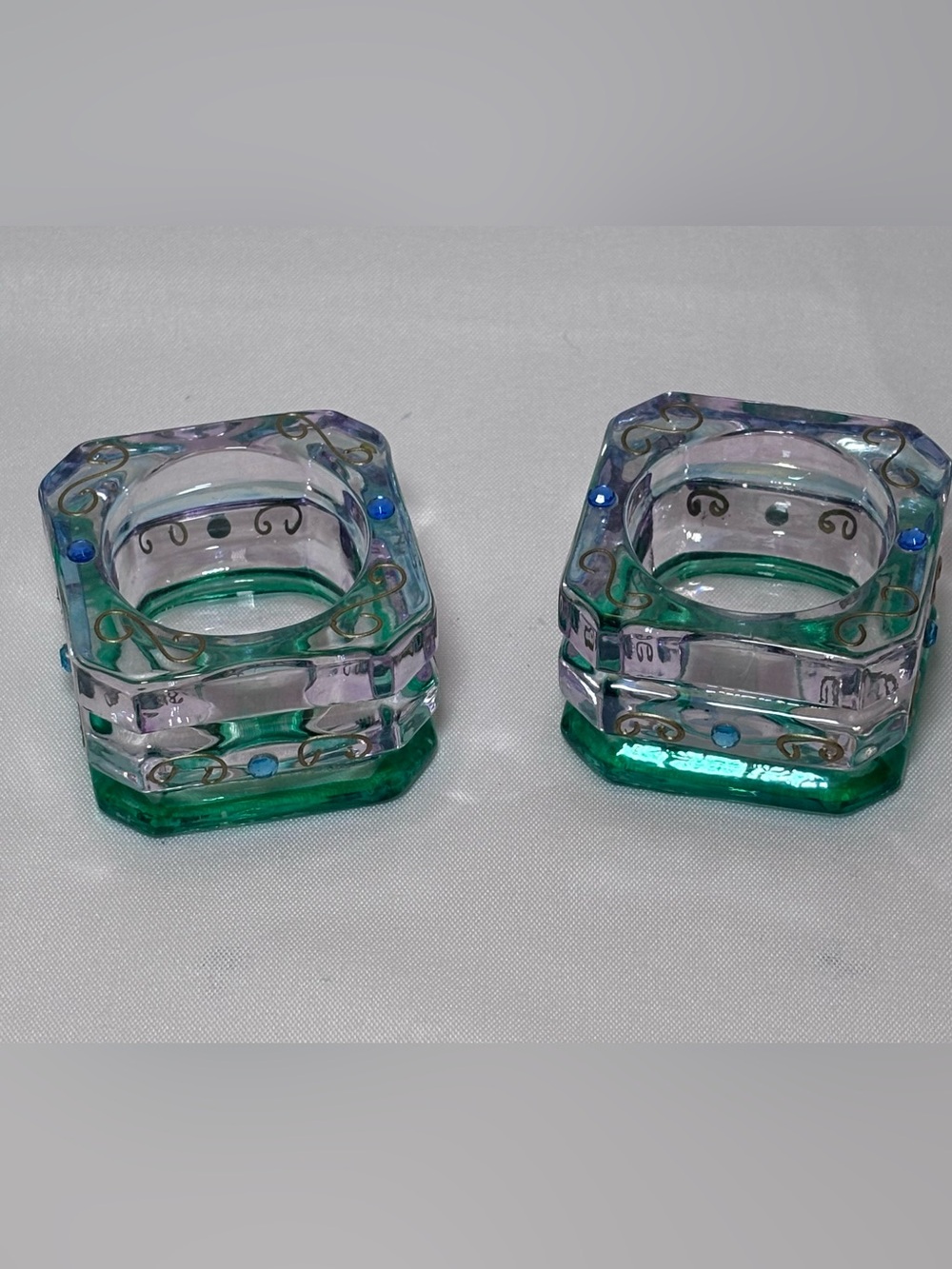 Vintage Partylite Mardis Gras Glass Tealight Holder Set